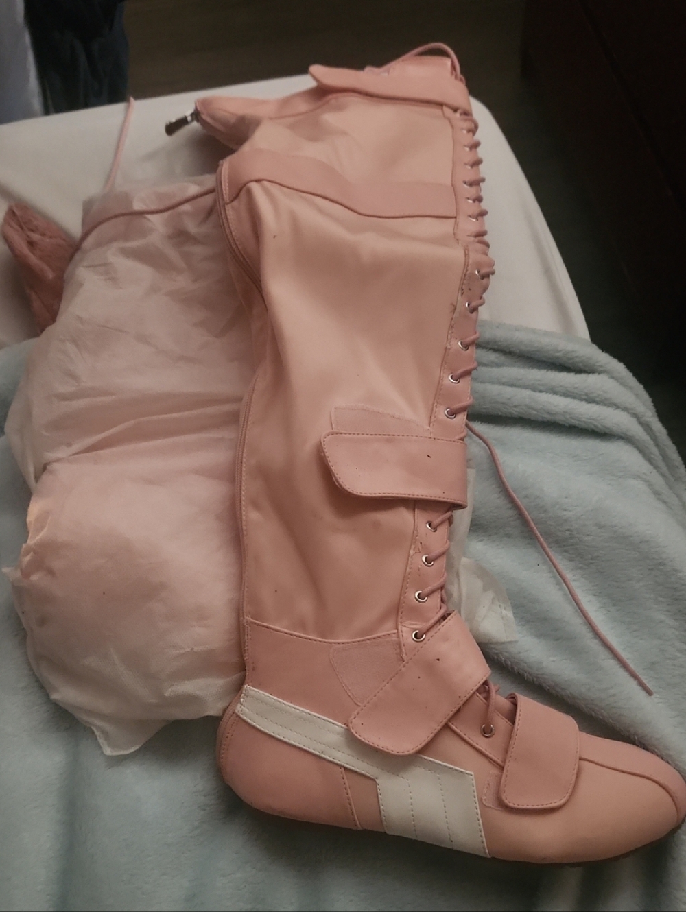 Helena Blush Pink Over-the-Knee Lace-Up Boots